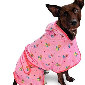 Sleepy Hippo soft and absorbent dog bathrobe in pink.
