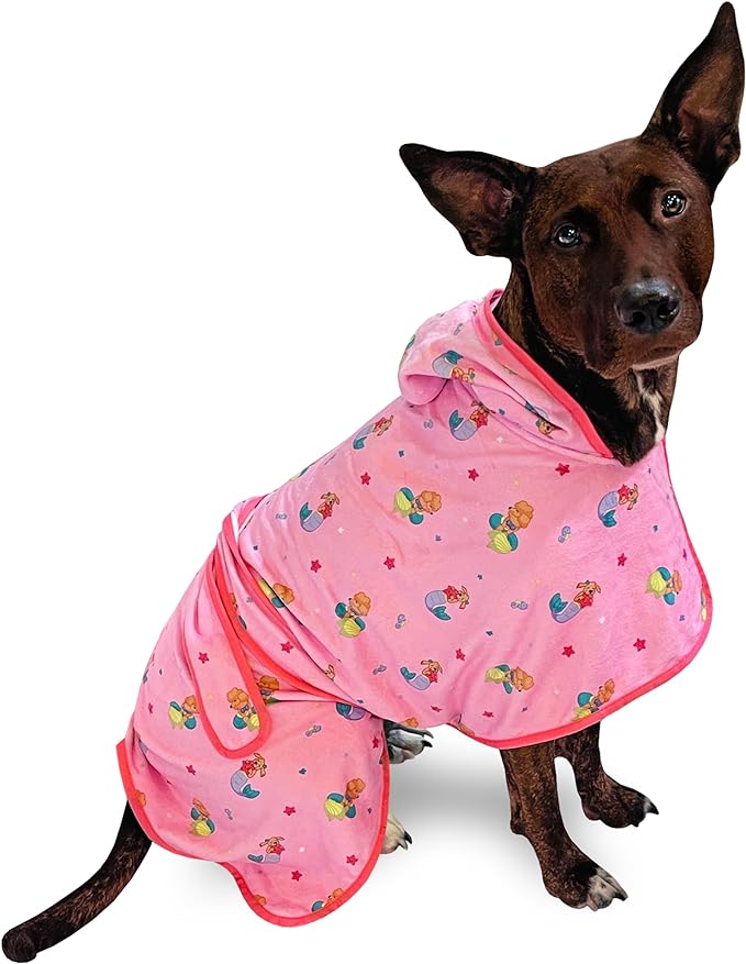 Sleepy Hippo soft and absorbent dog bathrobe in pink.