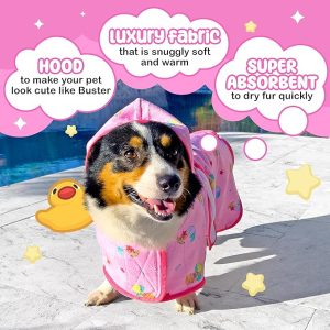 Sleepy Hippo soft and absorbent dog bathrobe in pink.