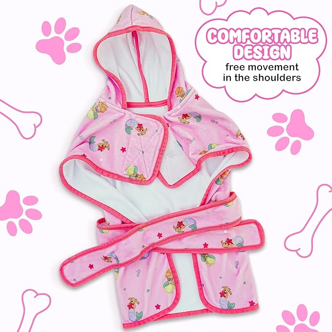 Sleepy Hippo soft and absorbent dog bathrobe in pink.