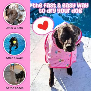 Sleepy Hippo soft and absorbent dog bathrobe in pink.