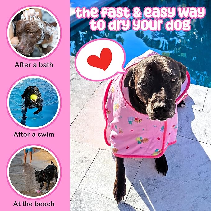 Sleepy Hippo soft and absorbent dog bathrobe in pink.